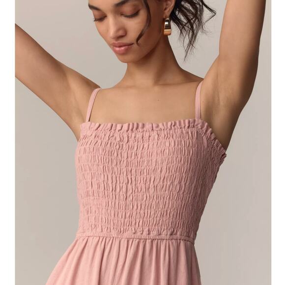 Anthropologie Pilcro Smocked Linen Wide-Leg Jumpsuit | Sz L, Pink NEW $148 - Picture 2 of 8